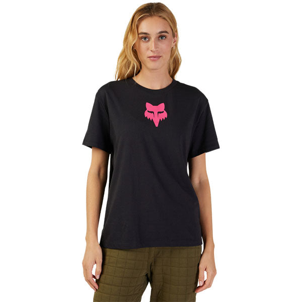 High-resolution studio image of Fox Racing Fox Head Tee (Womens); showing tee fit, printed graphics, and crew neckline; SKU 31850-001-XS