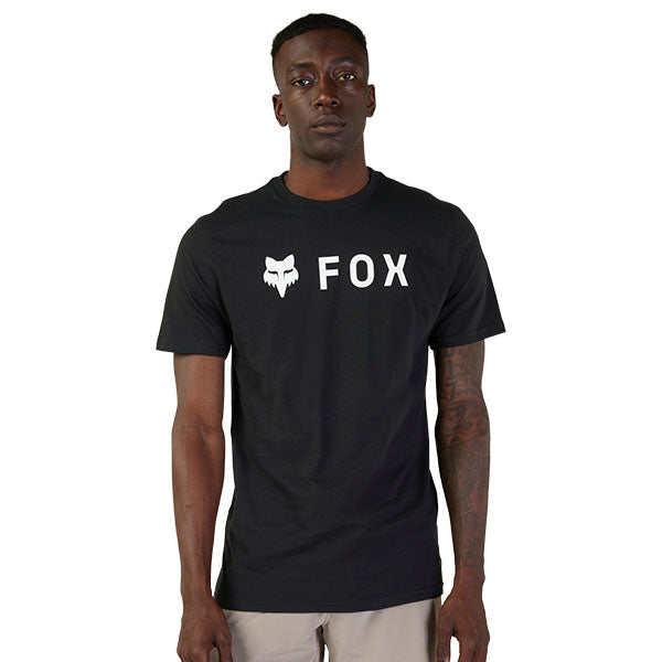 Studio photo on a white background of Fox Racing Absolute Premium Tee; showing tee fit, printed graphics, and crew neckline; SKU 31730-001-S