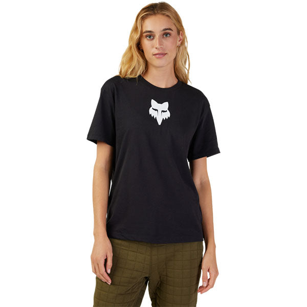 High-resolution studio image of Fox Racing Fox Head Tee (Womens); showing tee fit, printed graphics, and crew neckline; SKU 31850-001-XS