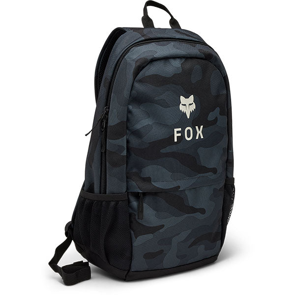 Fox Racing 180 Backpack SKU 32793 Black Camo front view showing main compartment and Fox Racing branding