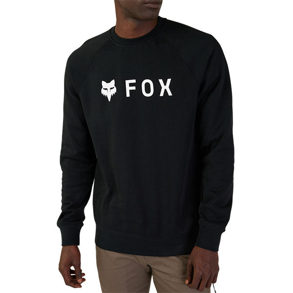 Fox Racing - Absolute Crew Sweatshirt sku 31591-001, studio image of the front of a Black sweater with Fox logo in white on a model on a white background