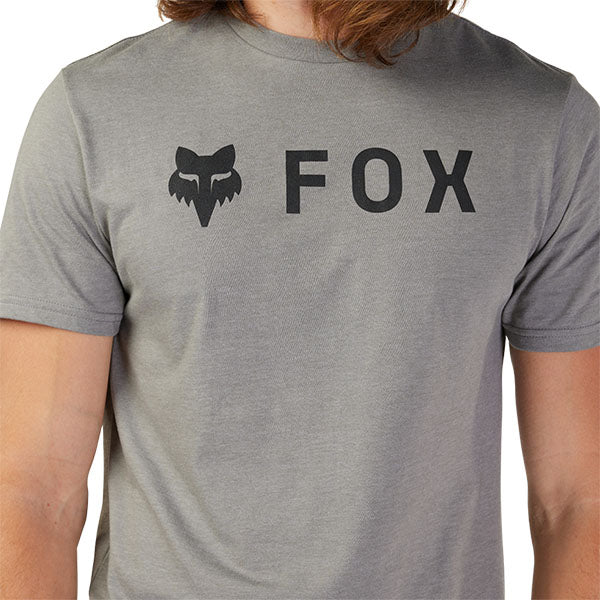 Professional studio photo of Fox Racing Absolute Premium Tee; showing tee fit, printed graphics, and crew neckline; SKU 31730-001-S