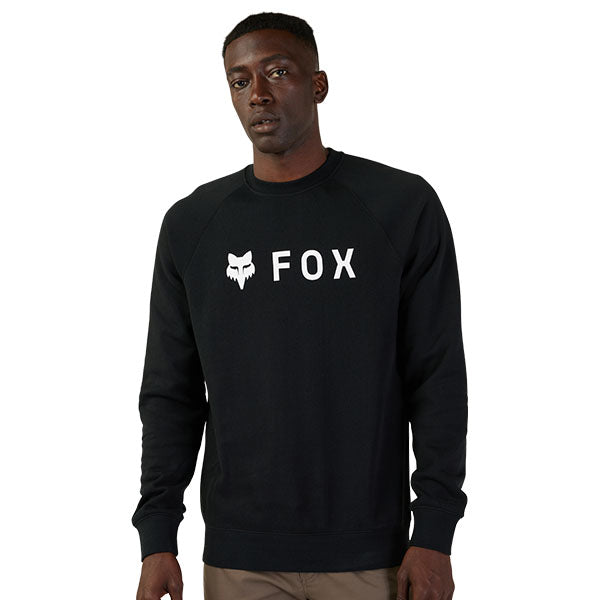 Fox Racing - Absolute Crew Sweatshirt sku 31591-001, studio image of the front of a Black sweater with Fox logo in white on a model with a white background