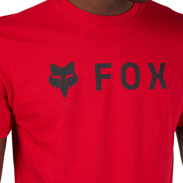 Clean studio shot of Fox Racing Absolute Premium Tee; showing tee fit, printed graphics, and crew neckline; SKU 31730-001-S