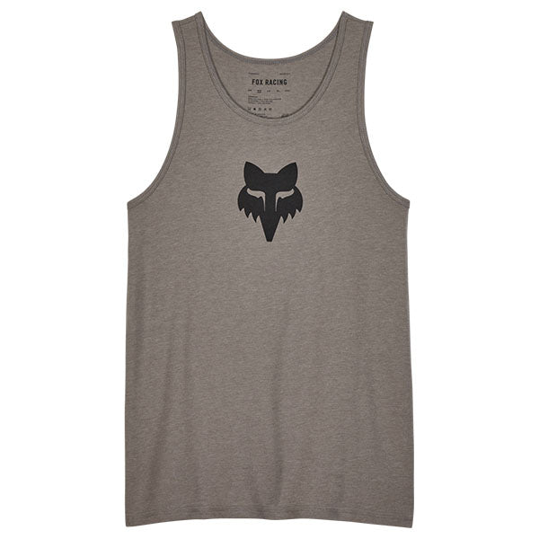 High-resolution studio image of Fox Racing Fox Head Premium Tank; showing sleeveless cut, hem shape, and printed or woven branding; SKU 32091-001-S