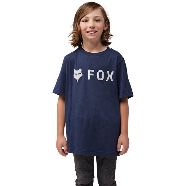 High-resolution studio image of Fox Racing Absolute Tee (Youth); showing tee fit, printed graphics, and crew neckline; SKU 31818-329-YS