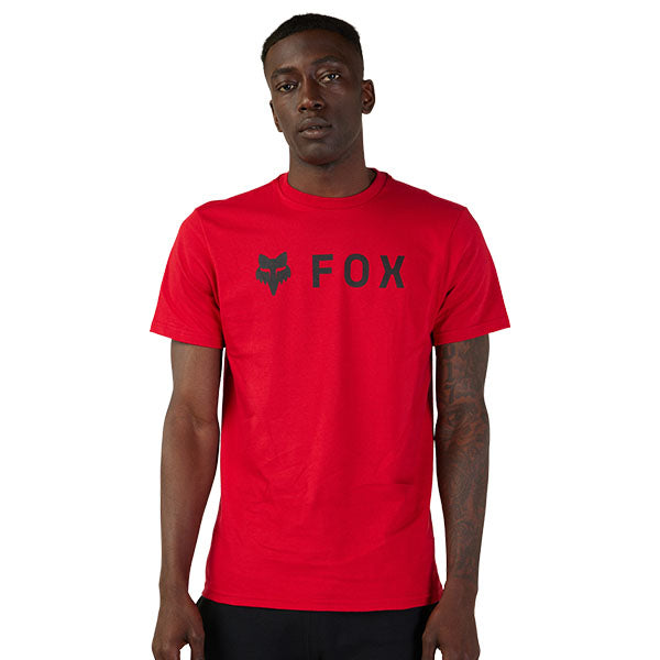 High-resolution studio image of Fox Racing Absolute Premium Tee; showing tee fit, printed graphics, and crew neckline; SKU 31730-001-S