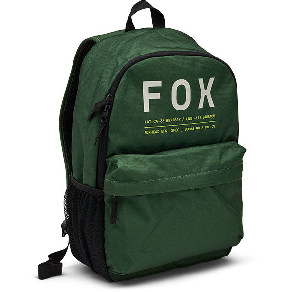 Fox Racing Clean Up Backpack SKU 32790 Dark Sage front view showing main compartment and Fox Racing branding