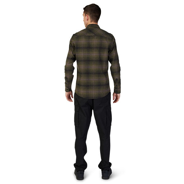 High-resolution studio image of Fox Racing Source Flannel Shirt; showing flannel shirt fit, button front, and plaid pattern; SKU 31739-512-S