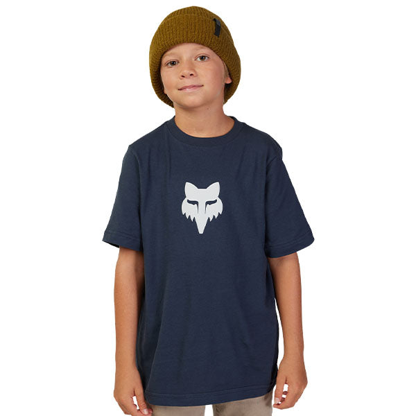 Clean studio shot of Fox Racing Fox Legacy Basic Tee (Youth); showing tee fit, printed graphics, and crew neckline; SKU 31819-001-YXS