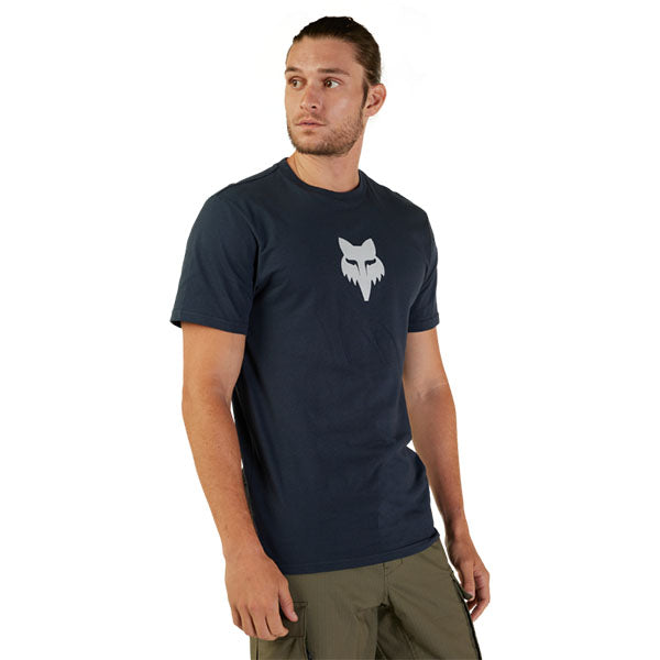 Professional studio photo of Fox Racing Fox Head Premium Tee; showing tee fit, printed graphics, and crew neckline; SKU 31731-329-S; Sizes: MIDNIGHT