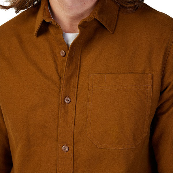 Studio photo on a white background of Fox Racing Source Flannel Shirt; showing flannel shirt fit, button front, and plaid pattern; SKU 31739-512-S