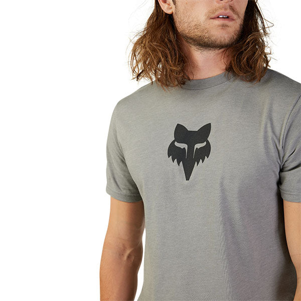Clean studio shot of Fox Racing Fox Head Premium Tee; showing tee fit, printed graphics, and crew neckline; SKU 31731-001-S