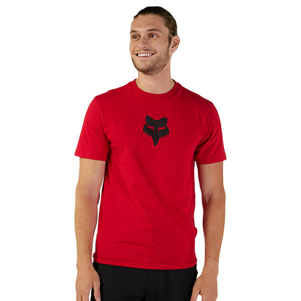 High-resolution studio image of Fox Racing Fox Head Premium Tee; showing tee fit, printed graphics, and crew neckline; SKU 31731-001-S