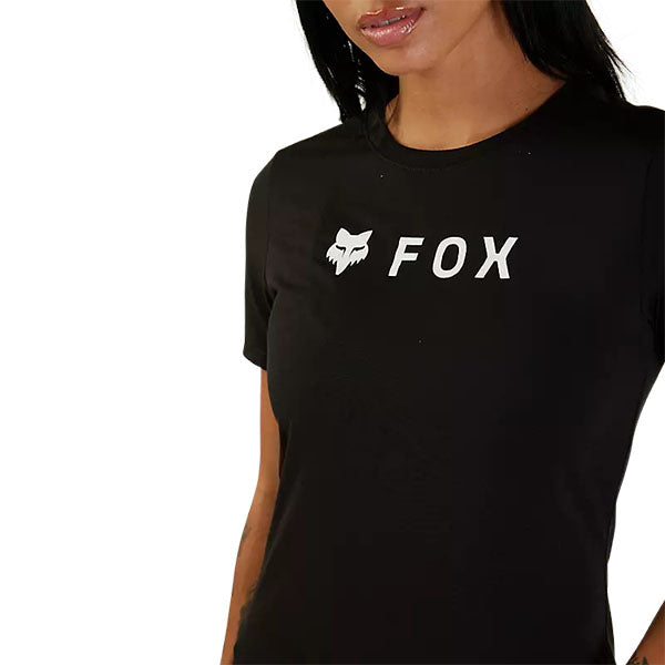 Crisp studio image on a white background of Fox Racing Absolute Tech Tee (Womens); showing tee fit, printed graphics, and crew neckline; SKU 31843-001-XS