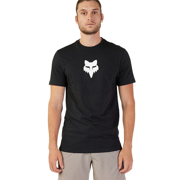 High-resolution studio image of Fox Racing Fox Head Premium Tee; showing tee fit, printed graphics, and crew neckline; SKU 31731-001-S