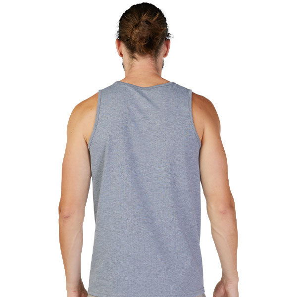 Clean studio shot of Fox Racing Forums Tech Tank; showing sleeveless cut, hem shape, and printed or woven branding; SKU 30720-291-S