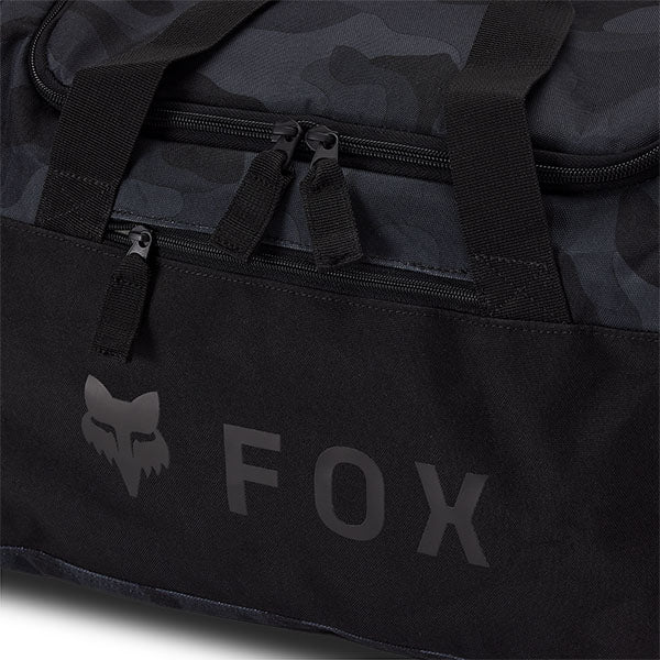 Fox Racing 180 Black Camo Duffle Bag SKU 33139 Black Camo back view showing padded shoulder strap and back panel