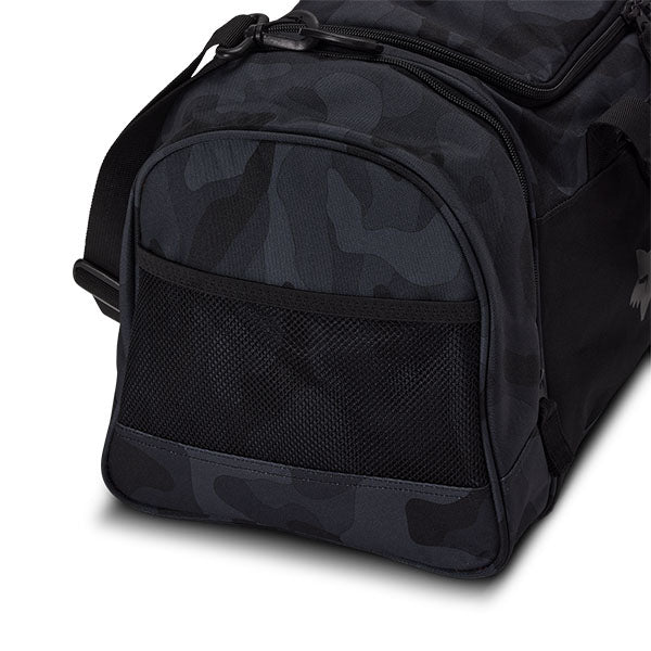 Fox Racing 180 Black Camo Duffle Bag SKU 33139 Black Camo side view showing zippered side compartments