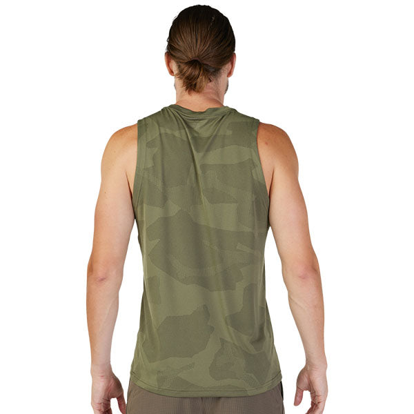 Studio photo on a white background of Fox Racing Rep Jacquard Tank; showing sleeveless cut, hem shape, and printed or woven branding; SKU 30977-343-S