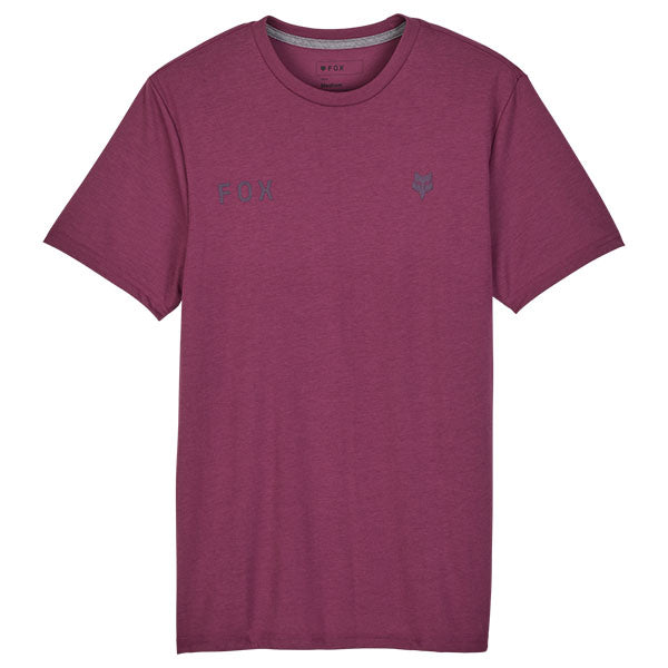 High-resolution studio image of Fox Racing Wordmark Tech Tee; showing tee fit, printed graphics, and crew neckline; SKU 31890-001-S