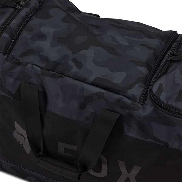Fox Racing Shuttle 180 Black Camo Roller Gearbag SKU 33138 Black Camo close-up of HD durable wheels and pull handle