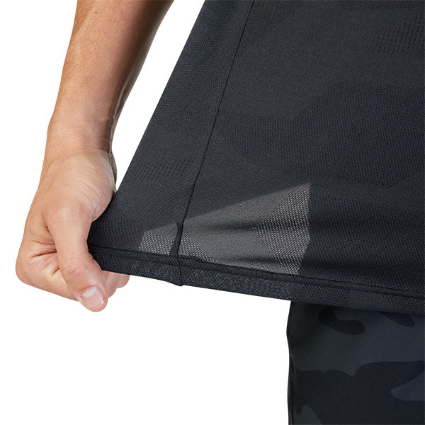 High-resolution studio image of Fox Racing Rep Jacquard Tee; showing tee fit, printed graphics, and crew neckline; SKU 30976-247-S