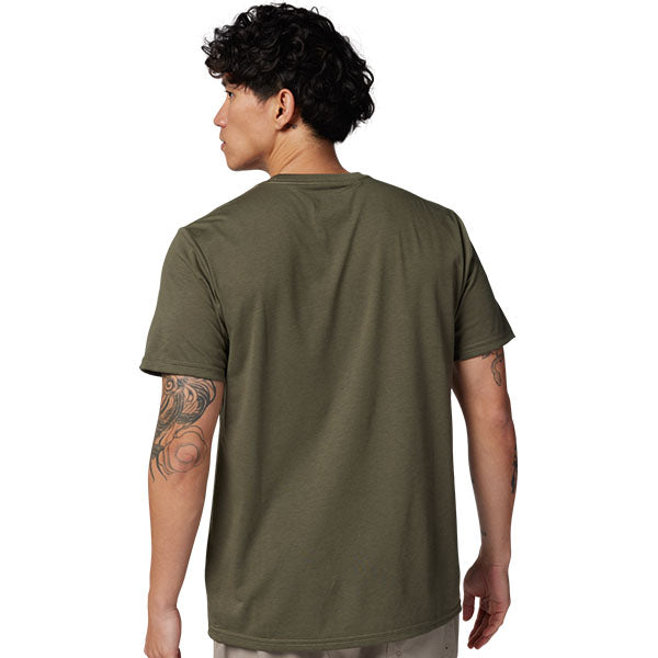 Studio photo on a white background of Fox Racing Non Stop Tech Tee; showing tee fit, printed graphics, and crew neckline; SKU 31688-001-S