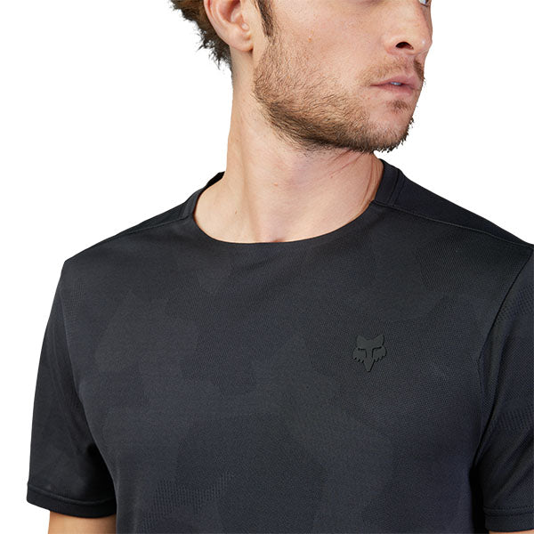 Professional studio photo of Fox Racing Rep Jacquard Tee; showing tee fit, printed graphics, and crew neckline; SKU 30976-247-S