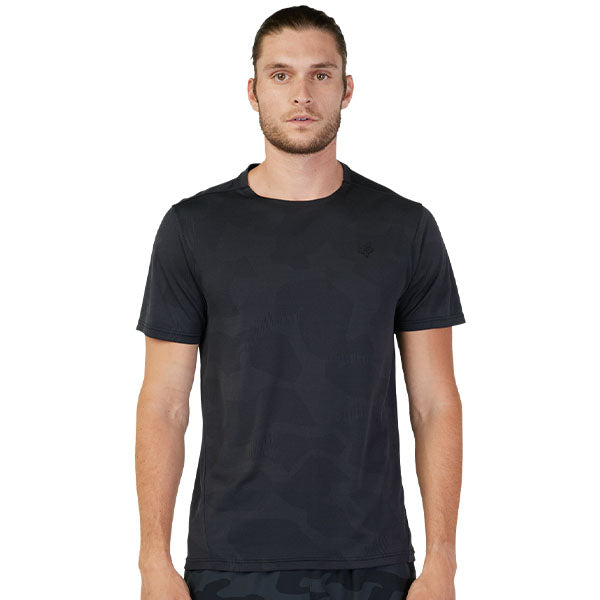 Studio photo on a white background of Fox Racing Rep Jacquard Tee; showing tee fit, printed graphics, and crew neckline; SKU 30976-247-S
