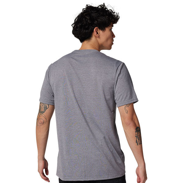 Clean studio shot of Fox Racing Non Stop Tech Tee; showing tee fit, printed graphics, and crew neckline; SKU 31688-001-S; Colors: SM, MD, LG, XL and more