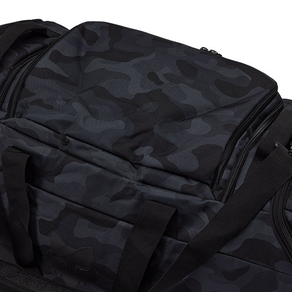 Fox Racing Podium Black Camo Duffle Bag SKU 33136 Black Camo interior view showing main compartment storage and mesh pockets