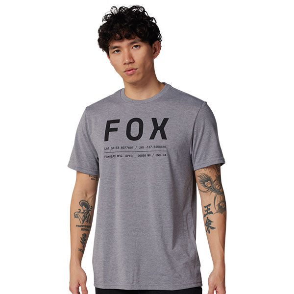 Professional studio photo of Fox Racing Non Stop Tech Tee; showing tee fit, printed graphics, and crew neckline; SKU 31688-001-S