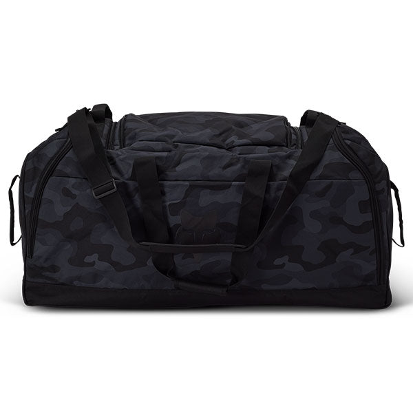Fox Racing Podium Black Camo Duffle Bag SKU 33136 Black Camo lifestyle photo loaded for the track