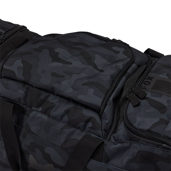 Fox Racing Shuttle Black Camo Roller Gearbag SKU 33135 Black Camo close-up of HD durable wheels and pull handle