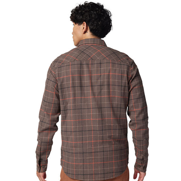Crisp studio image on a white background of Fox Racing; showing flannel shirt fit, button front, and plaid pattern; SKU 32326-117-M