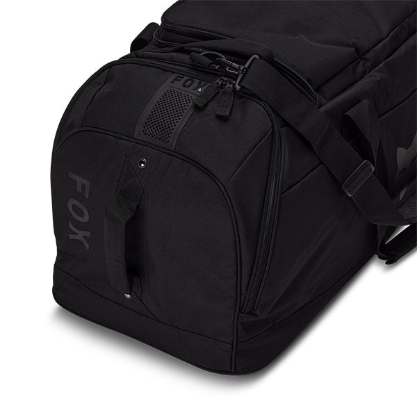 Fox Racing Podium Duffle Bag SKU 33134 Black close-up of zippers and hardware detail