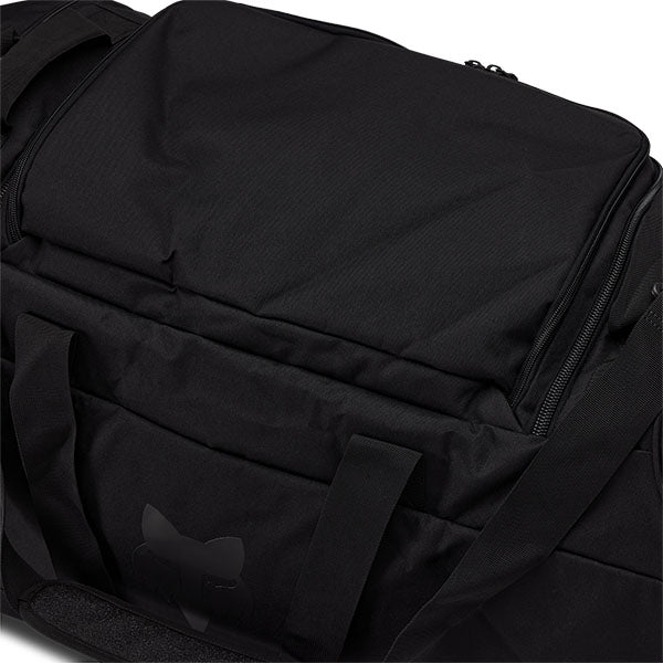 Fox Racing Podium Duffle Bag SKU 33134 Black interior view showing main compartment storage and mesh pockets