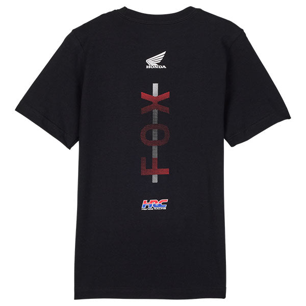 Clean studio shot of Fox Racing Fox X Honda Tee (Youth); showing tee fit, printed graphics, and crew neckline; SKU 32295-122-YS; Colors: Flame Red, Black