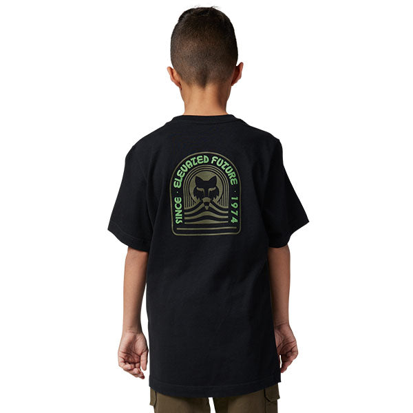 Professional studio photo of Fox Racing Exploration Premium Tee (Youth); showing tee fit, printed graphics, and crew neckline; SKU 32302-447-YS