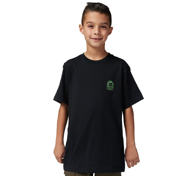 Studio photo on a white background of Fox Racing Exploration Premium Tee (Youth); showing tee fit, printed graphics, and crew neckline; SKU 32302-447-YS