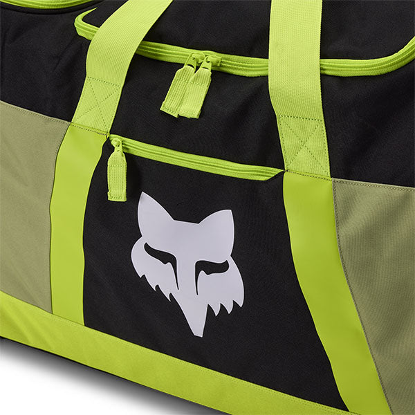Fox Racing Shuttle 180 Race Spec Roller Gearbag SKU 32513 Pale Green back view showing retractable pull handle and wheel base