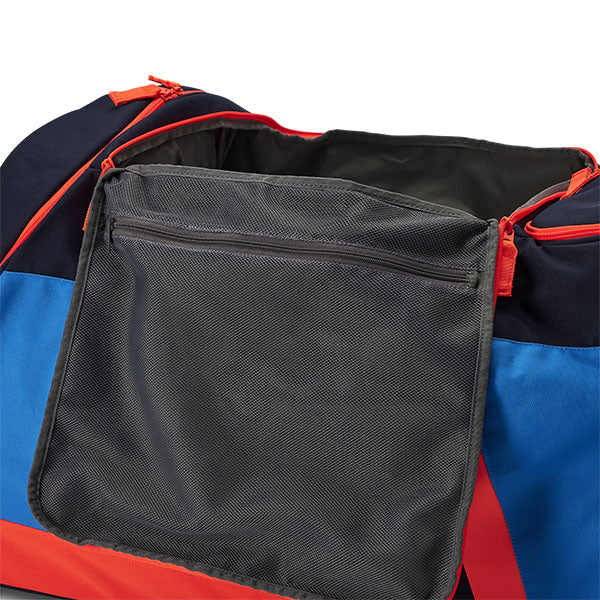 Fox Racing Shuttle 180 Race Spec Roller Gearbag SKU 32513 True Blue lifestyle photo loaded for race day