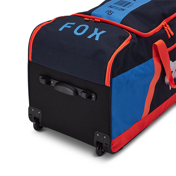 Fox Racing Shuttle 180 Race Spec Roller Gearbag SKU 32513 True Blue alternate view showing exterior compartments and branding