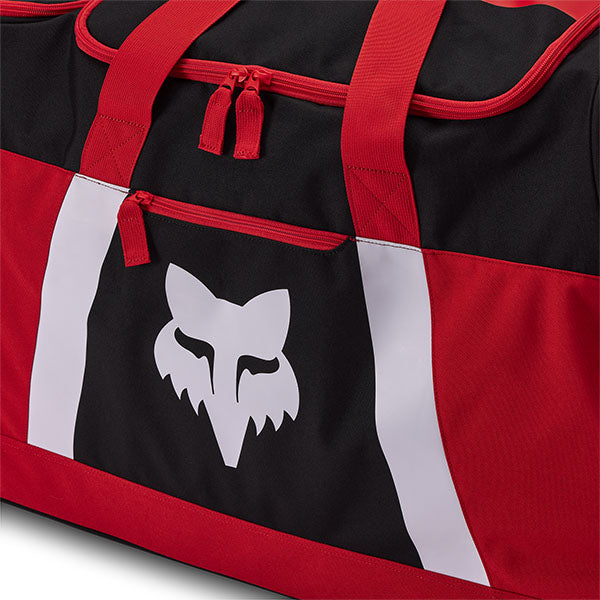 Fox Racing Shuttle 180 Race Spec Roller Gearbag SKU 32513 Flo Red back view showing retractable pull handle and wheel base