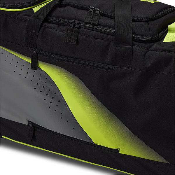Fox Racing Shuttle Divider Roller Gearbag SKU 32337 Cloud Gray back view showing retractable pull handle and wheel base