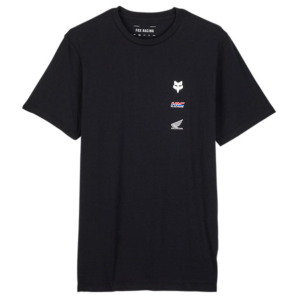 Studio photo on a white background of Fox Racing Fox x Honda II Premium Tee; showing tee fit, printed graphics, and crew neckline; SKU 32059-122-S