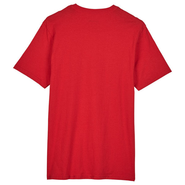High-resolution studio image of Fox Racing Fox x Honda Premium Tee; showing tee fit, printed graphics, and crew neckline; SKU 32058-001-S