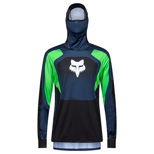 Front view of Ranger Drive Jersey in Twilight Blue (SKU: 33538-407), featuring deep tone and integrated buff