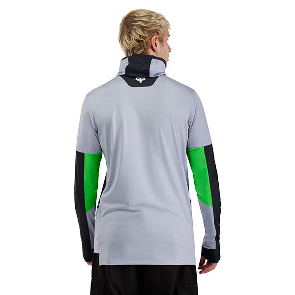Lifestyle shot of rider wearing Steel Grey Ranger Drive Jersey (SKU: 33538-172) in off-road setting